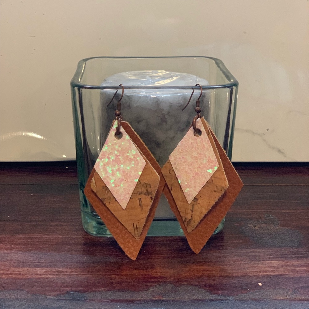 Three layer faux leather earrings